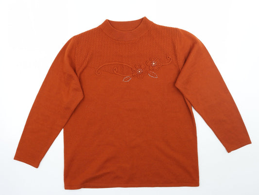 Alexandra Womens Orange Floral  Pullover Jumper Size L