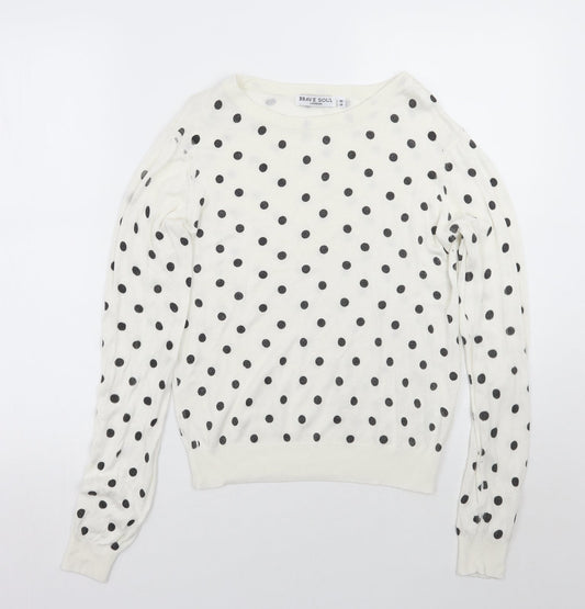 Brave Soul Womens White Polka Dot  Pullover Jumper Size M