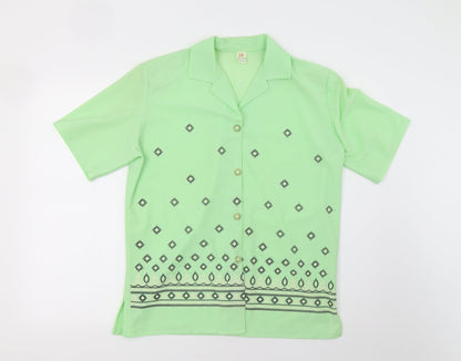 Preloved Preworn Womens Green Geometric  Basic Blouse Size 14 - Front