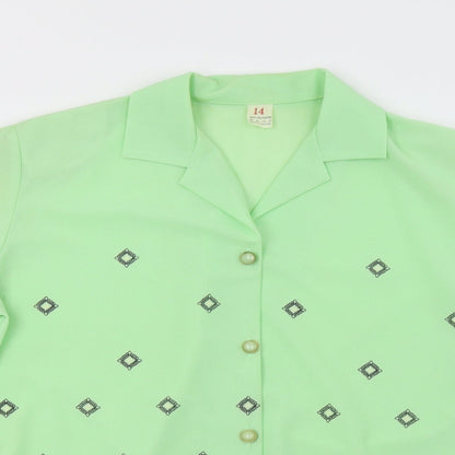 Preloved Preworn Womens Green Geometric  Basic Blouse Size 14 - Detail