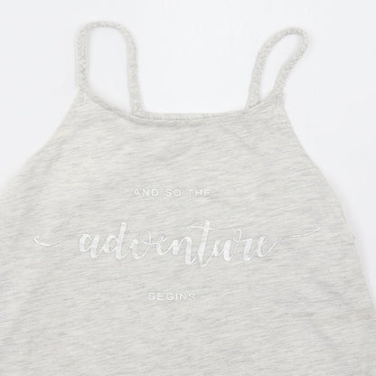 Close-up detail of H&M girls’ grey basic t-shirt, size 10, years