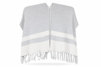 Front view of Red Herring women’s grey striped overcoat poncho, size M