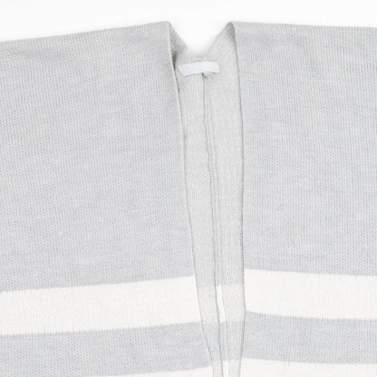 Close-up detail of Red Herring women’s grey striped overcoat poncho, size M