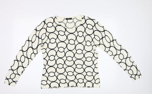 BM Womens White Geometric  Pullover Jumper Size S