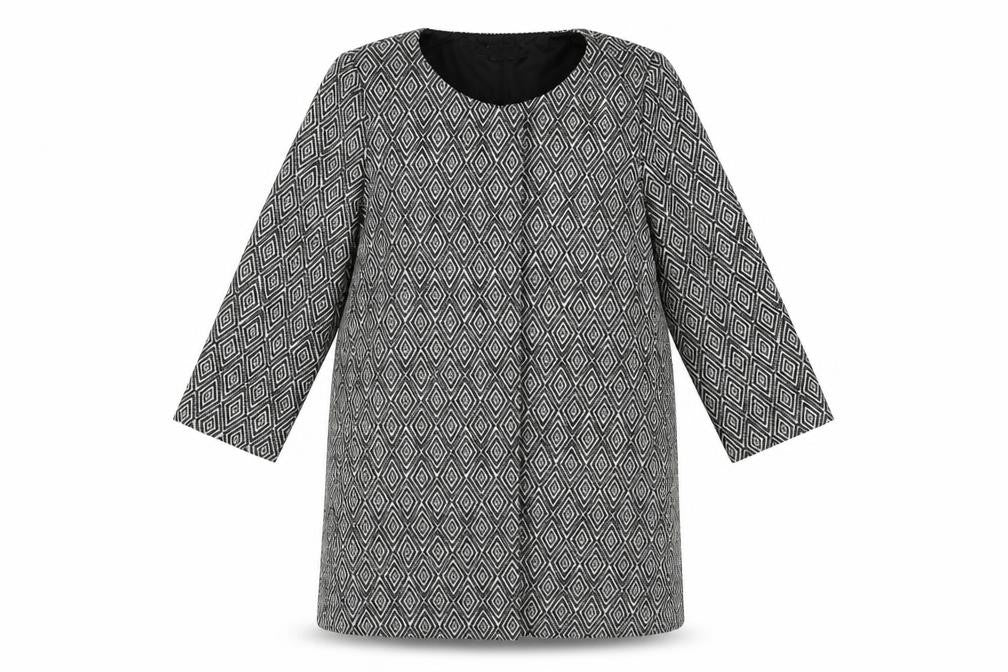 H&M Womens Black Geometric  Overcoat Coat Size 10