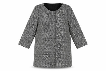 H&M Womens Black Geometric  Overcoat Coat Size 10