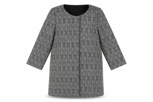 H&M Womens Black Geometric  Overcoat Coat Size 10