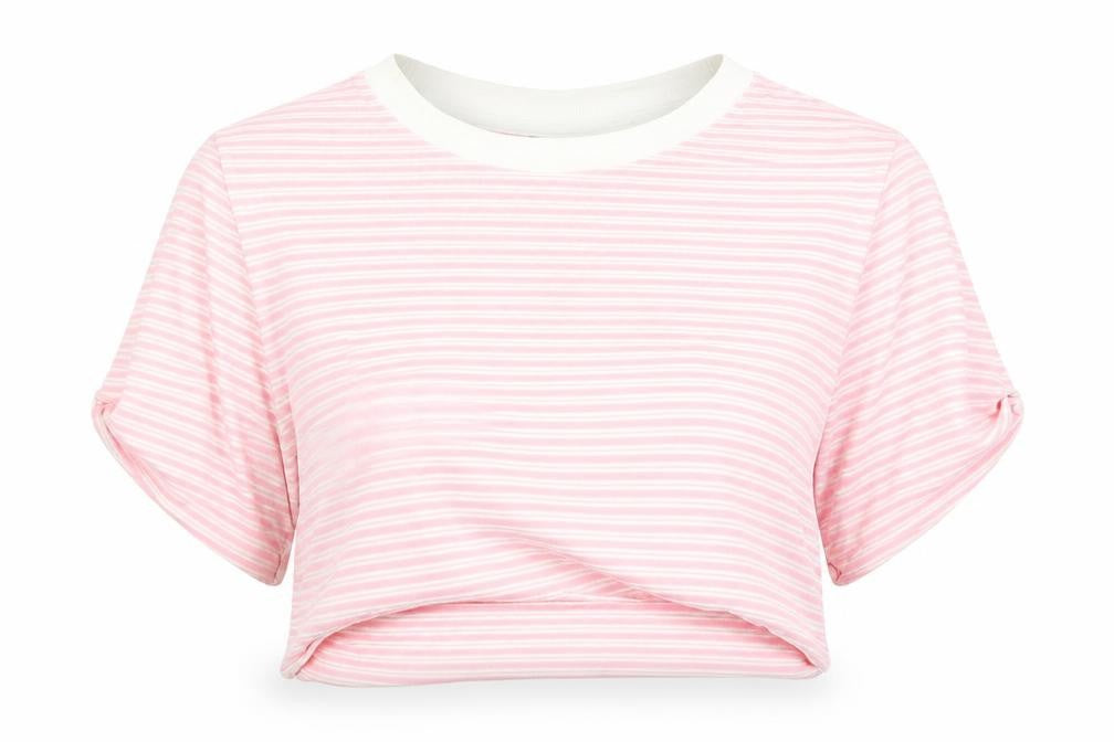Topshop Womens Pink Striped  Cropped T-Shirt Size 14