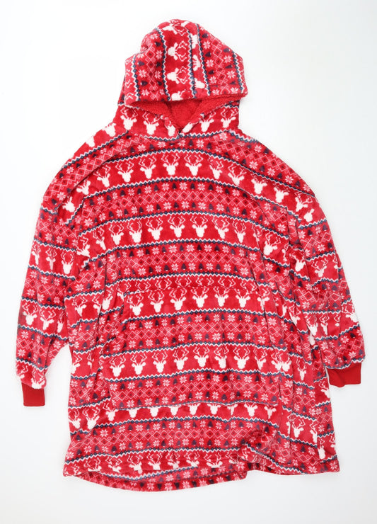 Primark Womens Red Fair Isle  Top One Piece One Size  - Christmas fluffy loungewear hoodie