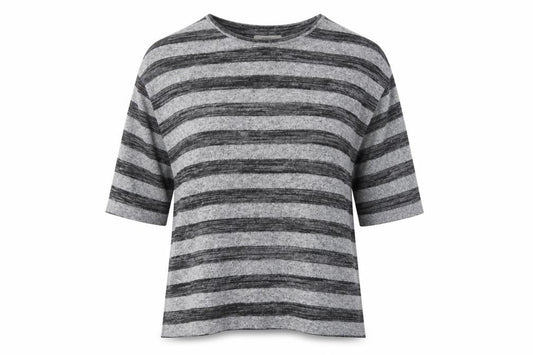 Front view of Papaya women’s grey striped jumper, size M
