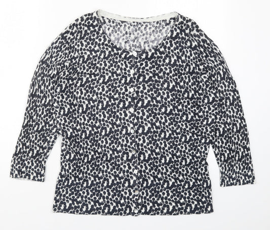 Preworn Womens Black Geometric Knit Cardigan Jumper Size L  - Spotted Pattern