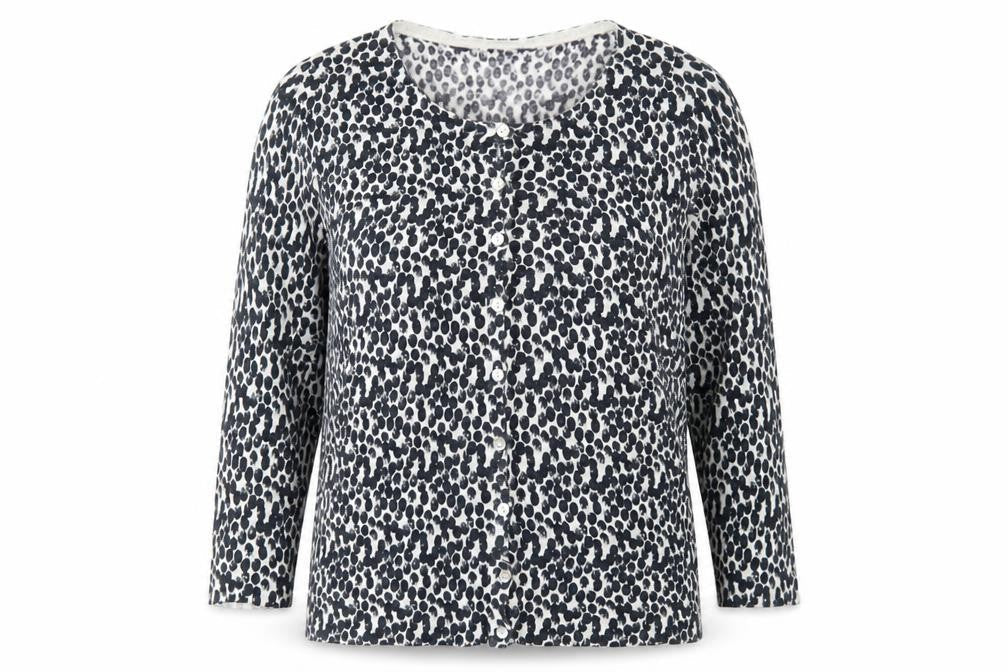 Preworn Womens Black Geometric Knit Cardigan Jumper Size L  - Spotted Pattern