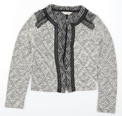 Additional front view of Miss Selfridge women’s grey argyle/diamond jacket, size UK 8