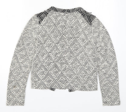 Back view of Miss Selfridge women’s grey argyle/diamond jacket, size UK 8