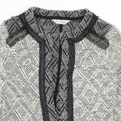 Close-up detail of Miss Selfridge women’s grey argyle/diamond jacket, size UK 8
