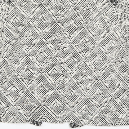 Brand and care label for Miss Selfridge women’s grey argyle/diamond jacket, size UK 8