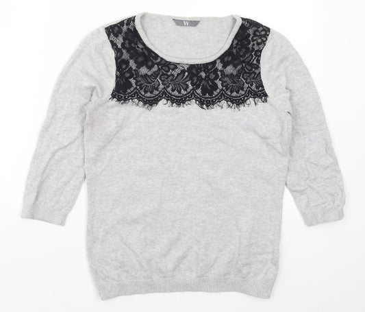 BHS Womens Grey  Lace Pullover Jumper Size 8