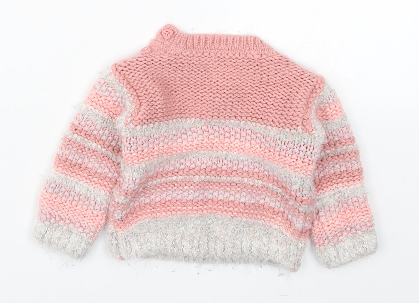 Nutmeg Girls Pink Striped Knit Pullover Jumper Size 3-6 Months