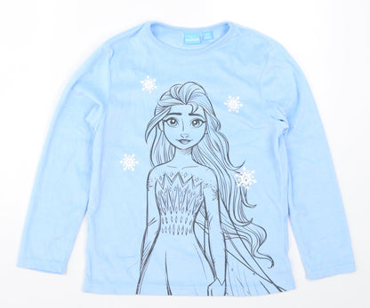 Preloved Primark Girls Blue Solid  Top Pyjama Top Size 9-10 Years  - Elsa Frozen - Front