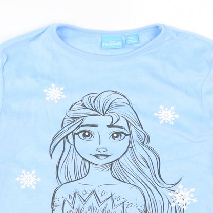 Preloved Primark Girls Blue Solid  Top Pyjama Top Size 9-10 Years  - Elsa Frozen - Detail