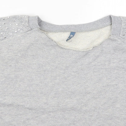 Close-up detail of Evie women’s grey pullover sweatshirt, size UK 10