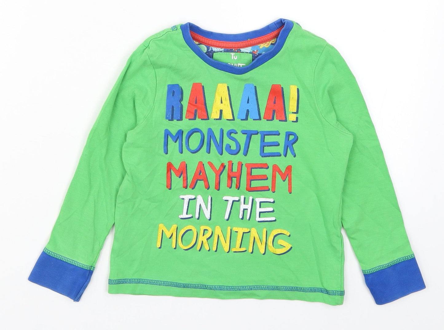 TU Boys Green Solid   Pyjama Top Size 2-3 Years  - RAAAA! Monster Mayhem in the Morning