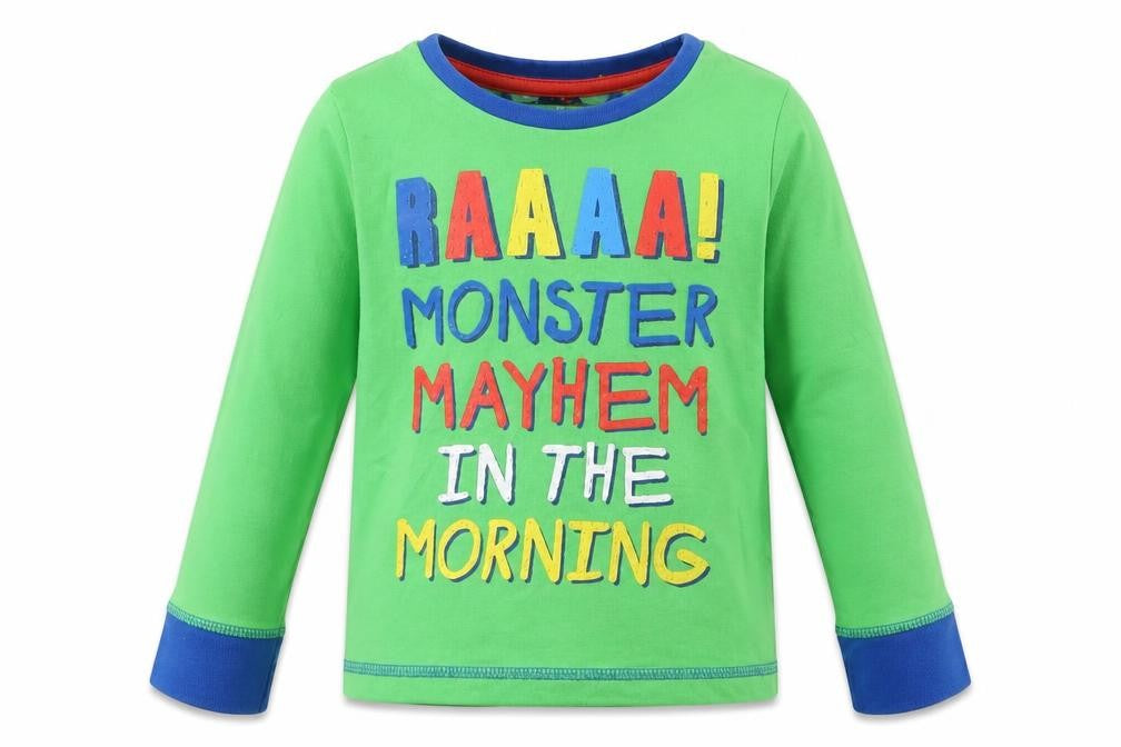 TU Boys Green Solid   Pyjama Top Size 2-3 Years  - RAAAA! Monster Mayhem in the Morning