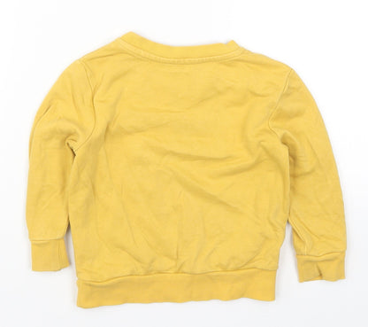 Back view of George boys’ yellow basic t-shirt, size 18-24, months - chilly tiger brrrr