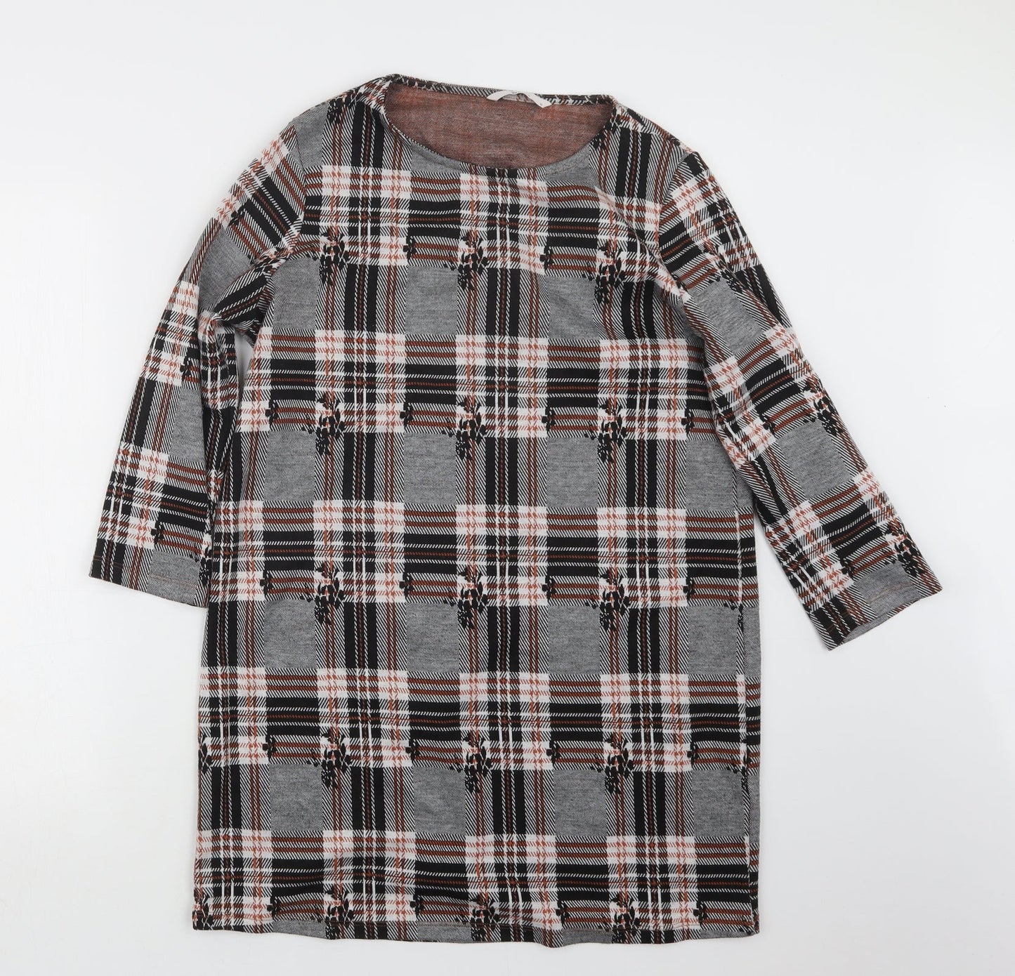 TU Womens Black Geometric  Basic T-Shirt Size 12  - Long