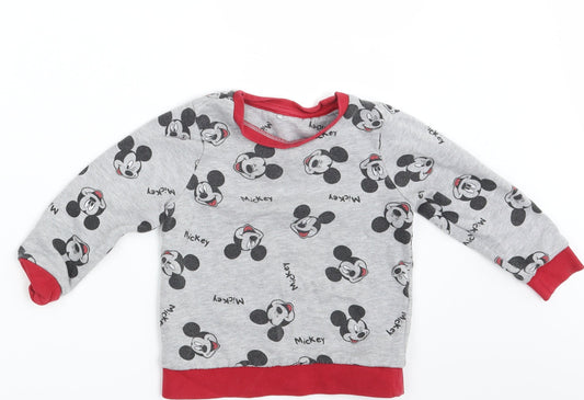 Mickey Mouse Boys Grey Animal Print  Pullover Jumper Size 2-3 Years  - Mickey Mouse