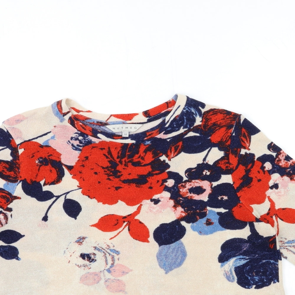 Nutmeg Womens Beige Floral Knit Pullover Jumper Size 10