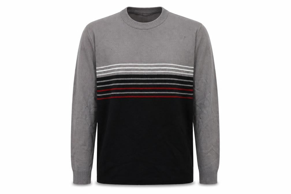 LOGG Mens Grey Striped Knit Pullover Jumper Size S