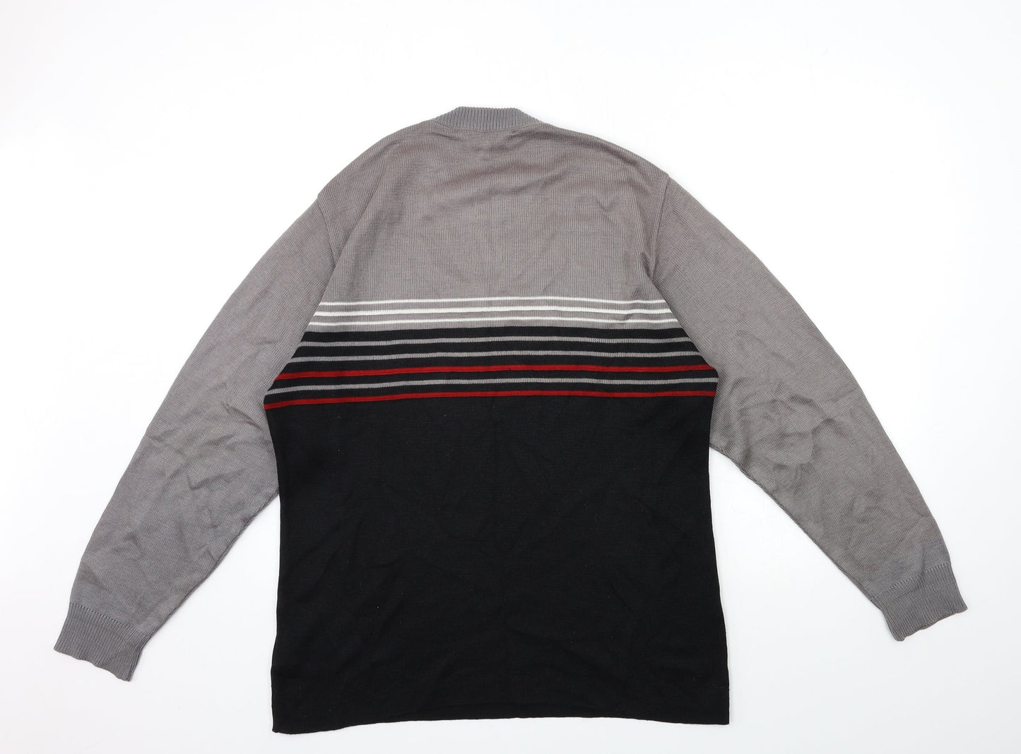 LOGG Mens Grey Striped Knit Pullover Jumper Size S