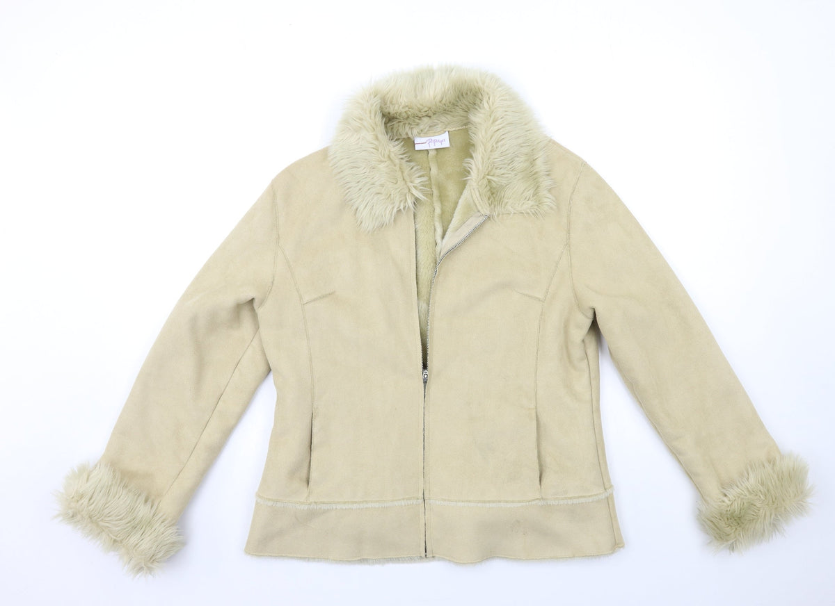 Additional front view of Papaya women’s beige overcoat coat, size UK 14