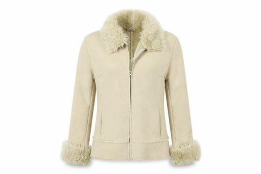 Front view of Papaya women’s beige overcoat coat, size UK 14