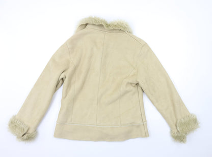 Back view of Papaya women’s beige overcoat coat, size UK 14