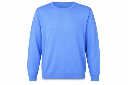 Front view of Atlantic Bay men’s blue knit jumper, size 2XL