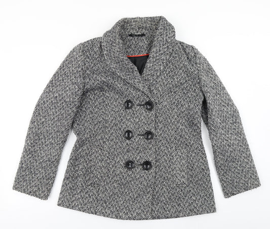 Classic Womens Grey Herringbone  Overcoat Coat Size 12