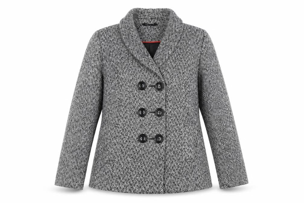 Classic Womens Grey Herringbone  Overcoat Coat Size 12