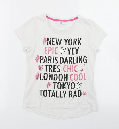 Additional front view of Marks & Spencer girls’ white basic t-shirt, size 8-9, years