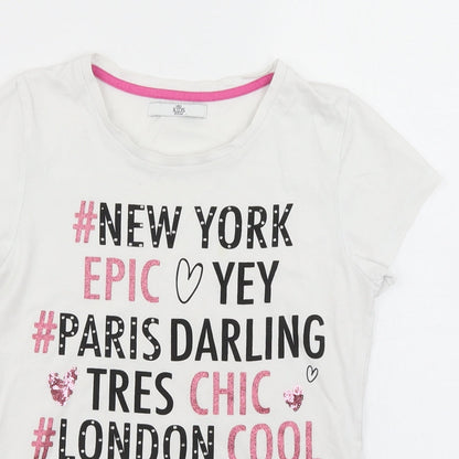 Close-up detail of Marks & Spencer girls’ white basic t-shirt, size 8-9, years
