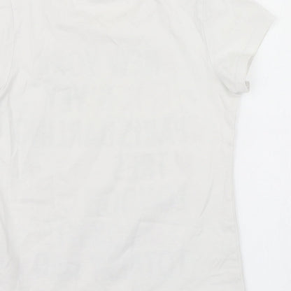 Brand and care label for Marks & Spencer girls’ white basic t-shirt, size 8-9, years