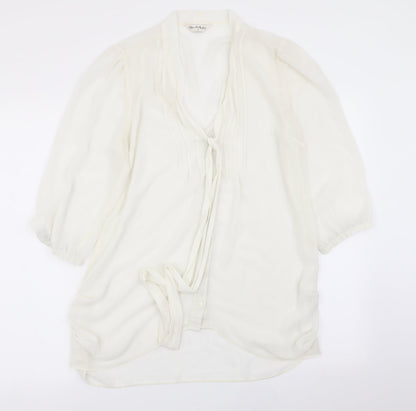 Front view of Miss Selfridge women’s white basic blouse, size UK 12