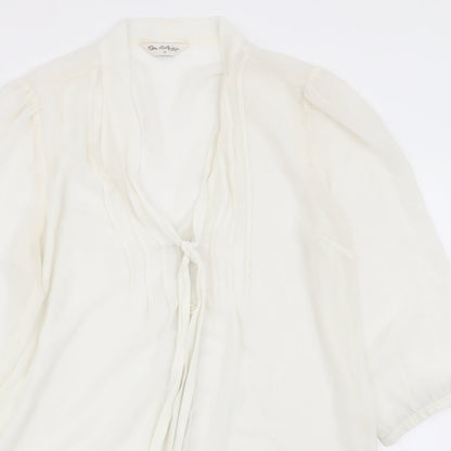 Close-up detail of Miss Selfridge women’s white basic blouse, size UK 12