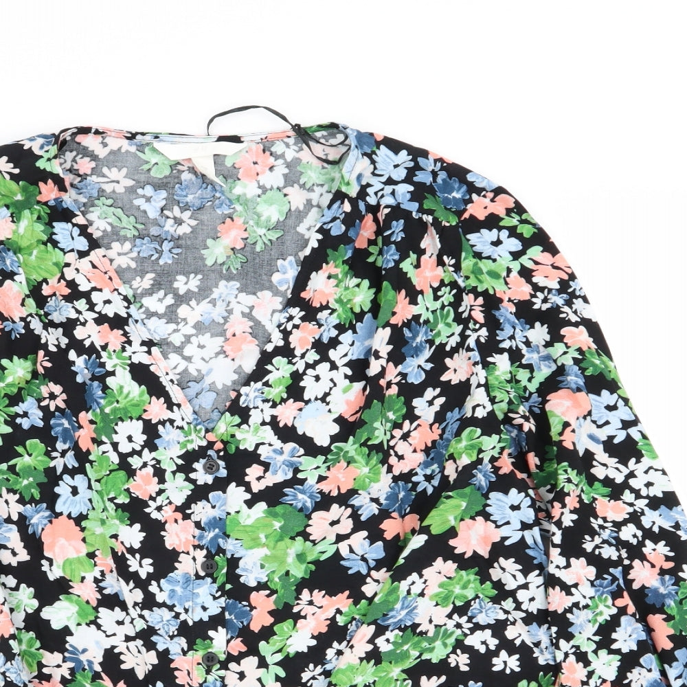 H&M Womens Multicoloured Floral  Basic Button-Up Size M