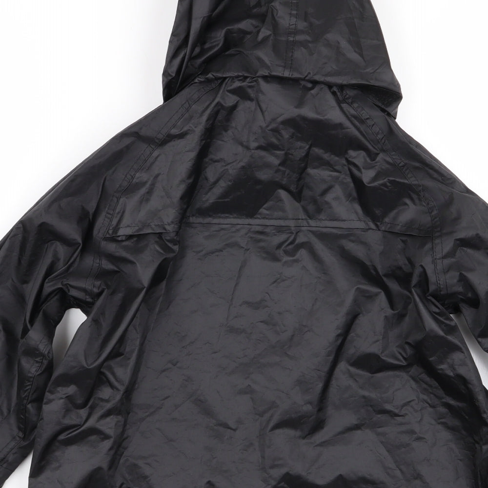 Brand and care label for wetplay boys’ black rain coat coat, size 3-4, years