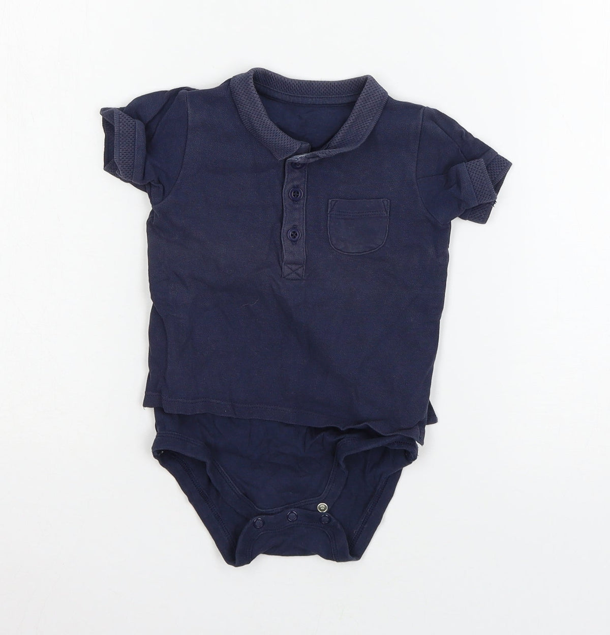 Additional front view of Tu boys’ blue jersey babygrow one-piece, size 12-18, months