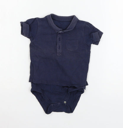 Additional front view of Tu boys’ blue jersey babygrow one-piece, size 12-18, months