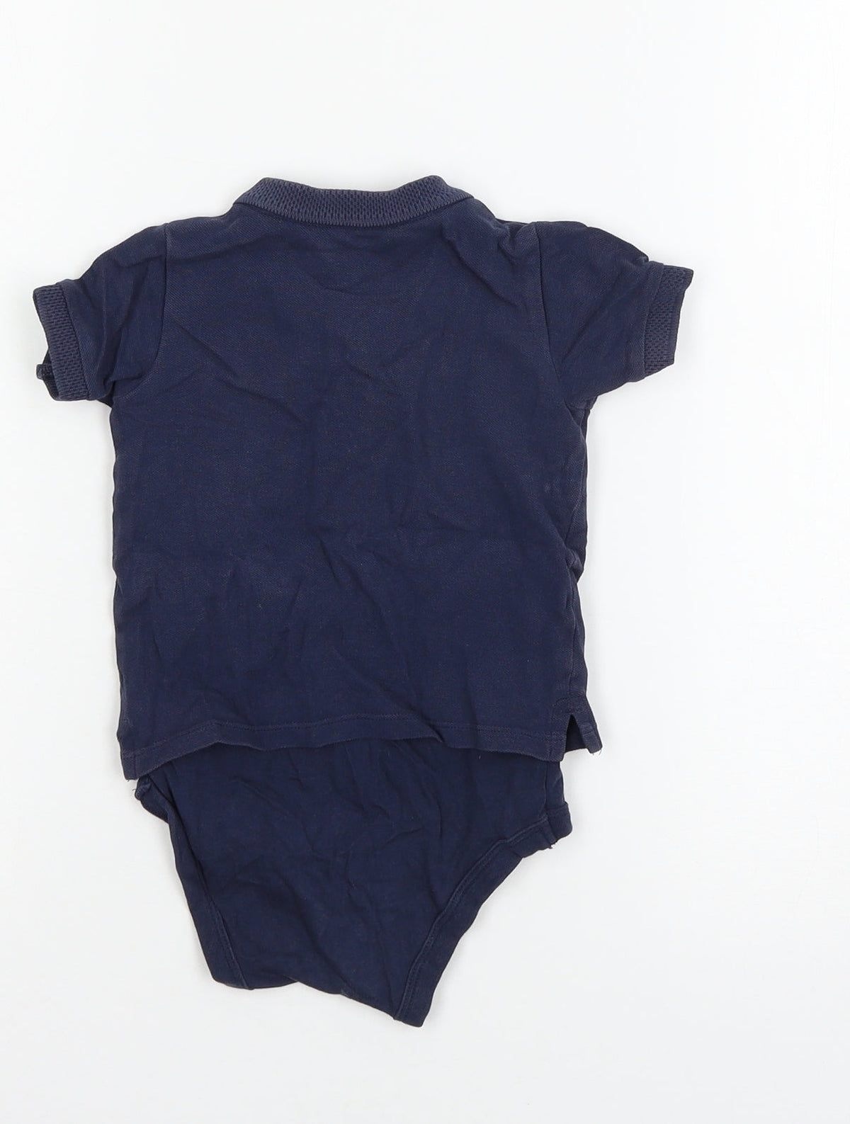 Back view of Tu boys’ blue jersey babygrow one-piece, size 12-18, months