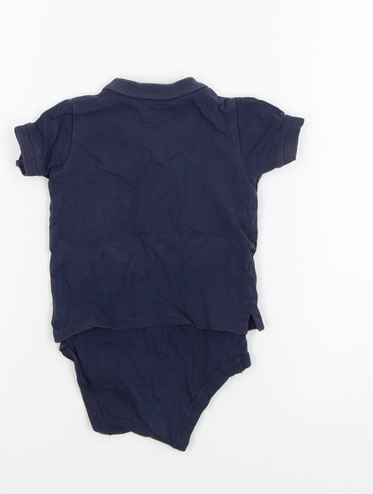 Back view of Tu boys’ blue jersey babygrow one-piece, size 12-18, months